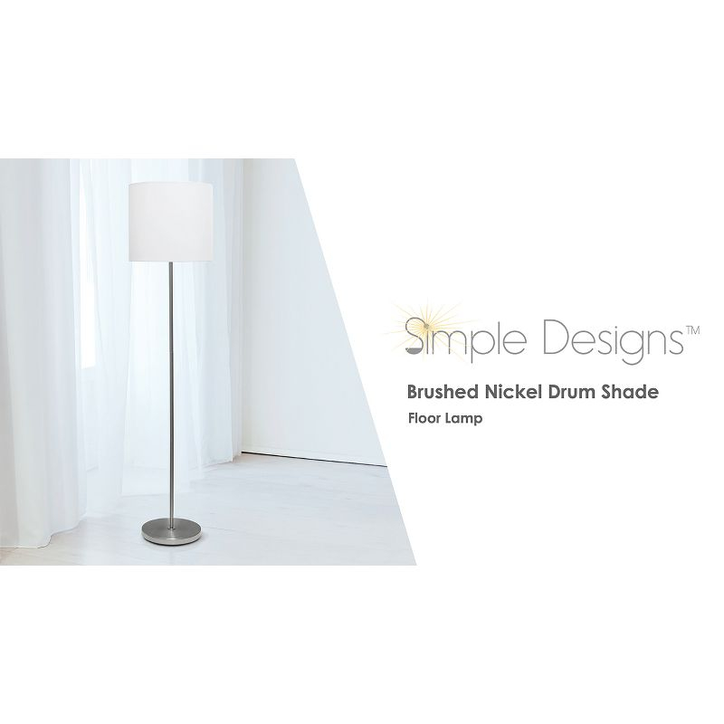 Drum Shade Floor Lamp White - Simple Designs: Brushed Nickel, Modern Style, ETL Listed