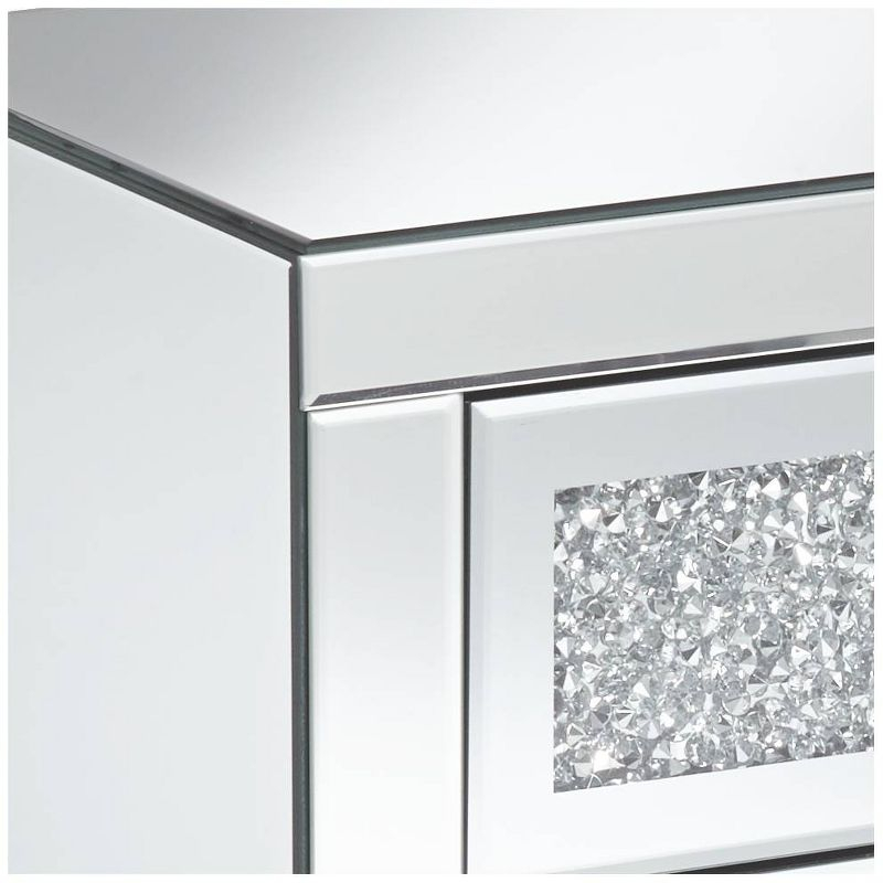Studio 55D Gia Modern Mirrored Rectangular Accent Side End Table 20" x 14" with 3-Drawer Silver Glass Crystal for Living Room Bedroom Bedside Entryway