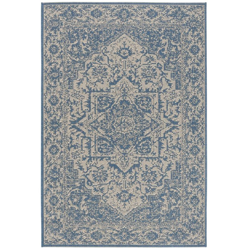 Beach House BHS139 Power Loomed Indoor/Outdoor Area Rug - Cream/Blue - 4'x6' - Safavieh