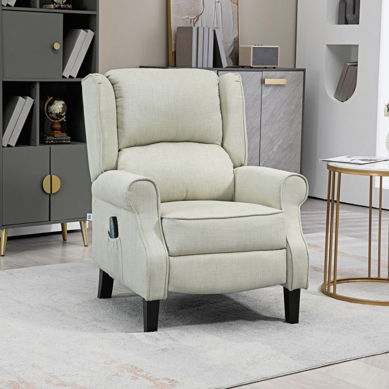 HOMCOM Wingback Heated Vibrating Massage Chair, Accent Sofa Vintage Upholstered Massage Recliner Chair, Beige
