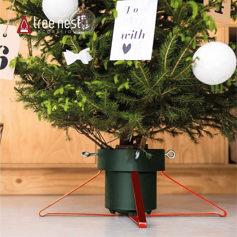 Tree Nest Large Trendy Christmas Tree Stand for Real Trees, Green/Red