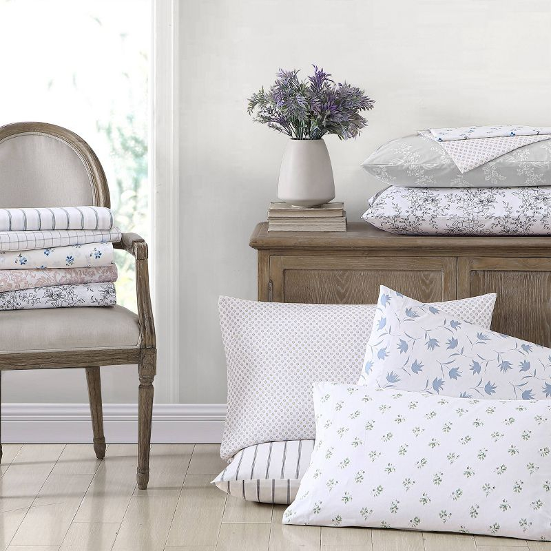 Twin Printed Pattern Percale Cotton Sheet Set Green Stripe - Stone Cottage