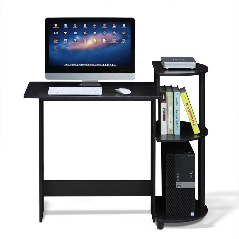 Furinno Modern Compact Computer Desk Writing Study Home Office Corner Desk with Storage Shelves,American/Black