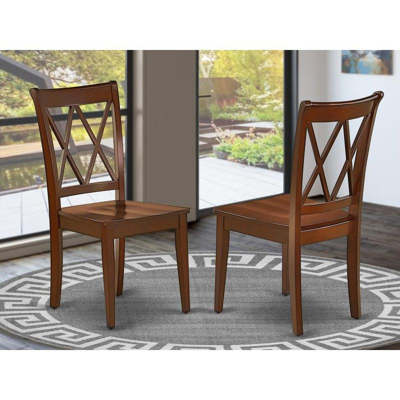 East West Furniture, Clarksville Dining Chairs - Double Cross Back Solid Wood Seat Chairs, Set of 2, Mahogany