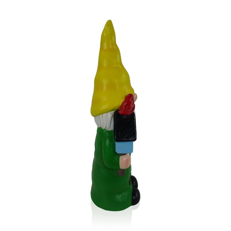 24" Magnesium Oxide "Gnome Place Like Home" Indoor/Outdoor Garden Gnome Statue Green/Yellow - Alpine Corporation