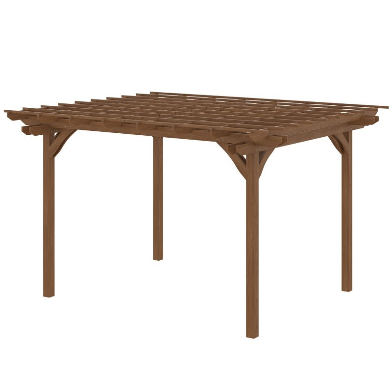 Outsunny 12' x 10' Wooden Pergola Grape Trellis, Outdoor Gazebo for Garden, Patio, Backyard, Deck, Brown