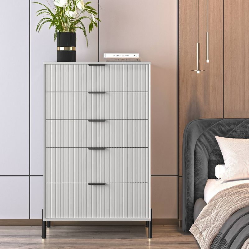 Festivo 5 Drawer Chest of Drawers Off-White: Modern Vertical Storage, MDF Construction, Includes Anti-Tip Kit