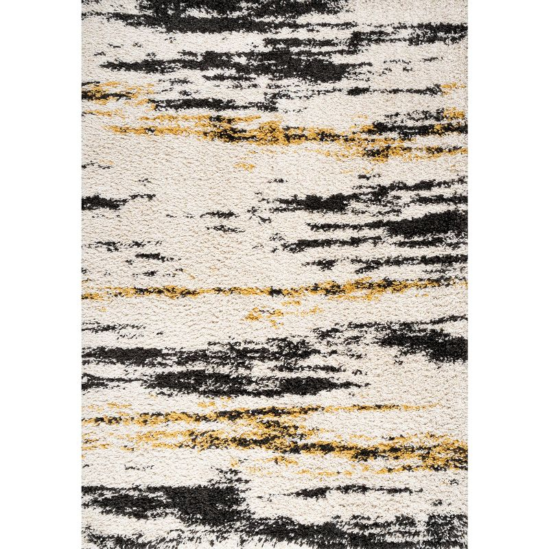 8'x10' Nova Modern Bold Strie' Shag Area Rug, Beige/Black/Yellow - JONATHAN Y