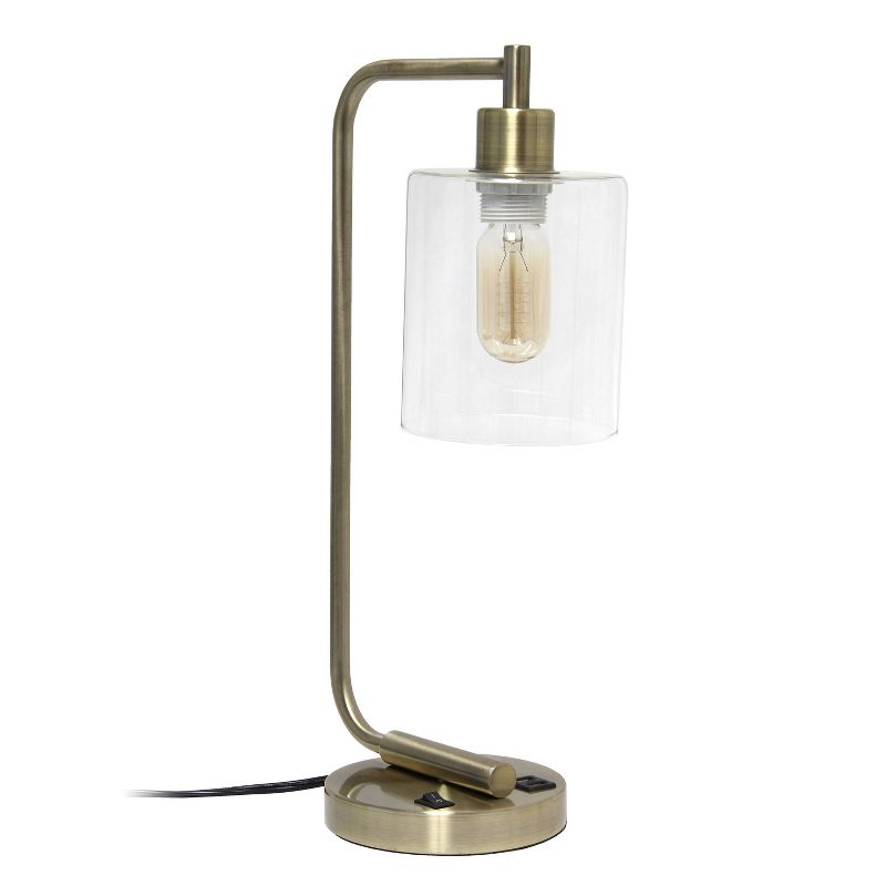 Modern Iron Desk Lamp with USB Port and Glass Shade Antique Brass Finish - Lalia Home: ETL Listed, No Assembly, Edison Bulb Compatible