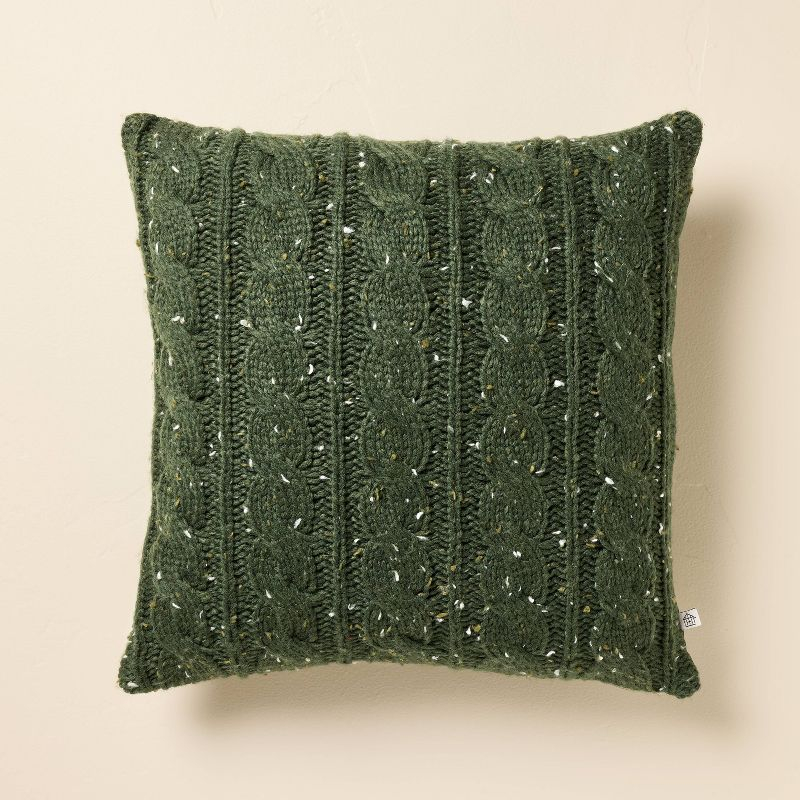 18"x18" Confetti Fleck Cable Knit Square Throw Pillow Dark Green - Hearth & Hand™ with Magnolia: Christmas Decor, OEKO-TEX Certified