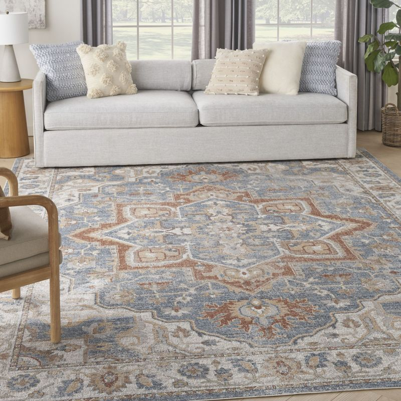 Nourison Astra Machine Washable Vintage Medallion Indoor Rug Denim Multi 7'10" x 10'