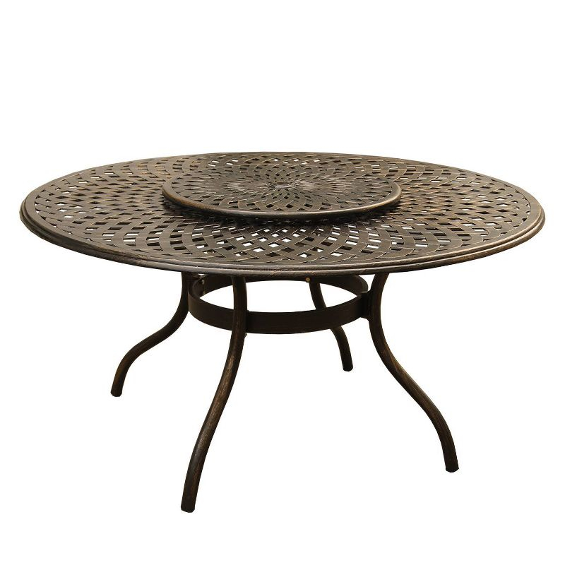 7pc Outdoor Dining Set: UV-Resistant Aluminum Patio Furniture with Lazy Susan - Oakland Living