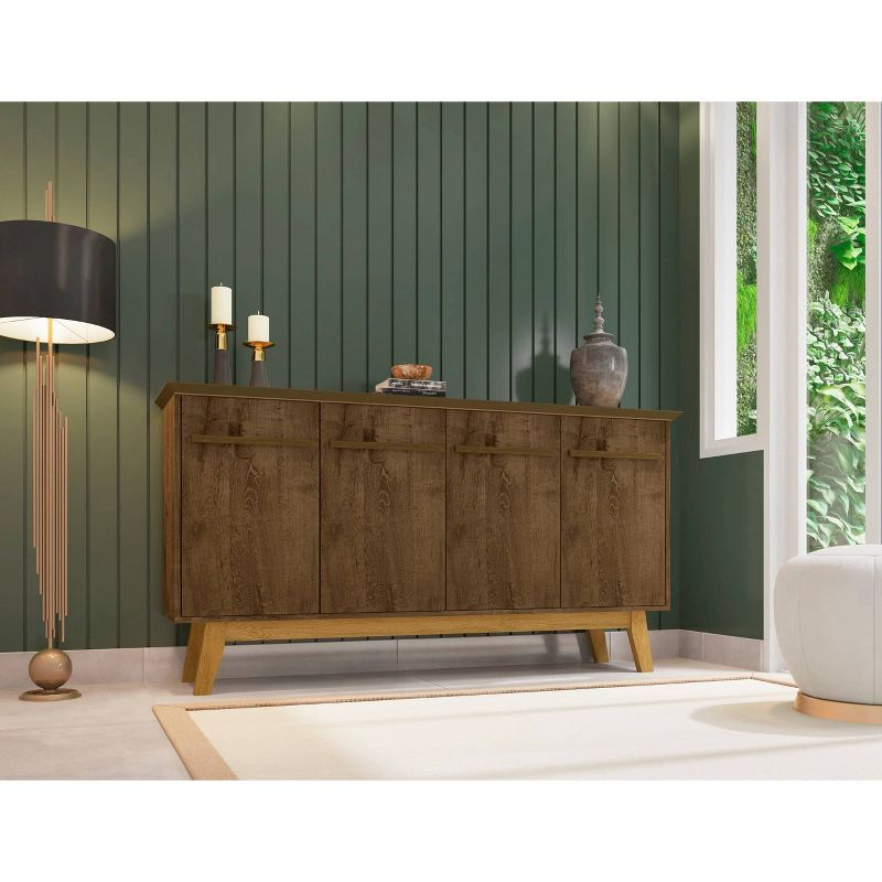 Manhattan Comfort 62.99" Yonkers Sideboard Rustic Brown: Mid-Century Modern, MDF, 4-Door Storage