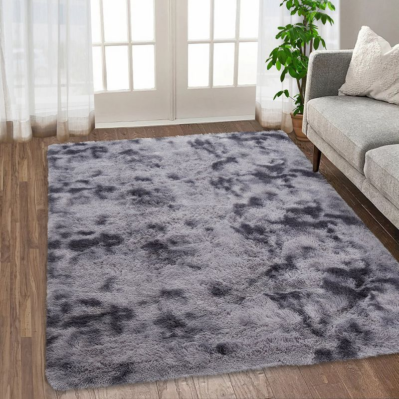 Shaggy Area Rug Super Soft Fluffy Plush Carpet, 8' x 10' Tie-Dye Dark Gray