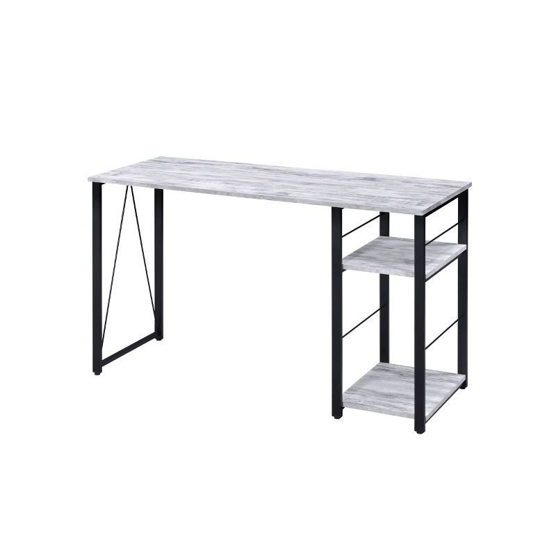 Vadna Writing Desk Weathered White/Black - Acme Furniture: 47-Inch Modern Desk with Open Storage Shelf