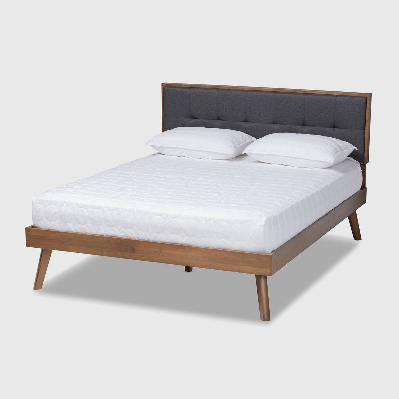 Full Alke Fabric Upholstered Platform Bed with Headboard Dark Gray/Walnut - Baxton Studio: Chic Retro Design, No Box Spring Required