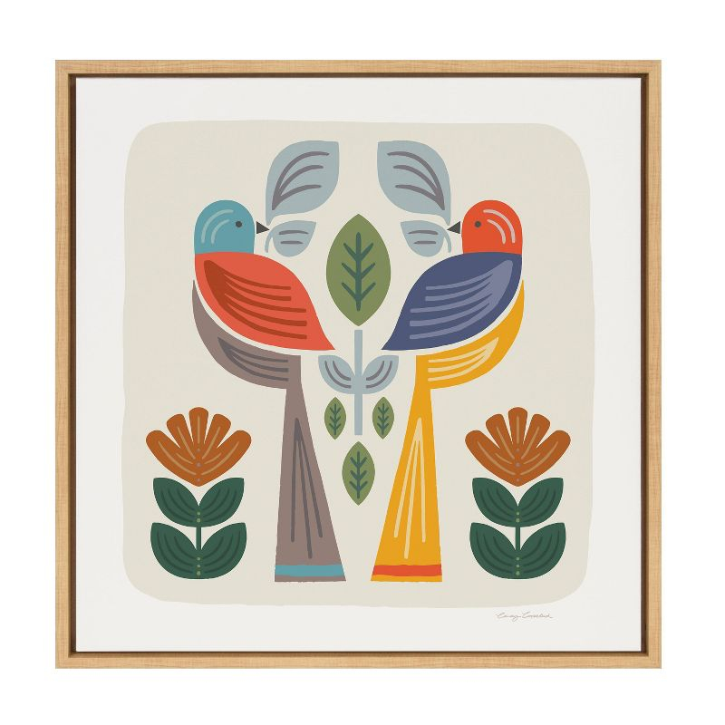 Kate & Laurel All Things Decor 22"x22" Sylvie Folk Birds Harvest Wall Art by Carey Copeland Natural Mid-Century Colorful Bird