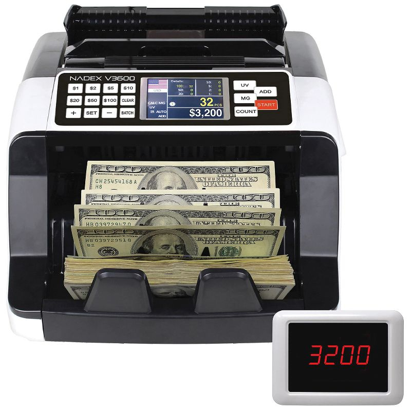 Nadex Coins™ V3600 Money Counter and Counterfeit Detector in White