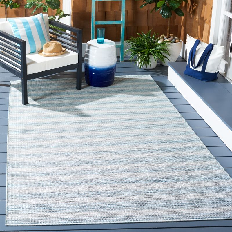 Hampton HTN231 Power Loomed Indoor/Outdoor Area Rug - Aqua Ivory/Multi - 6'5"x6'5" - Safavieh..
