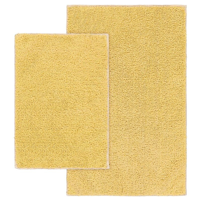 2pc Queen Cotton Washable Bath Rug Set Yellow - Garland Rug: Machine Made, Tufted, Latex Backing
