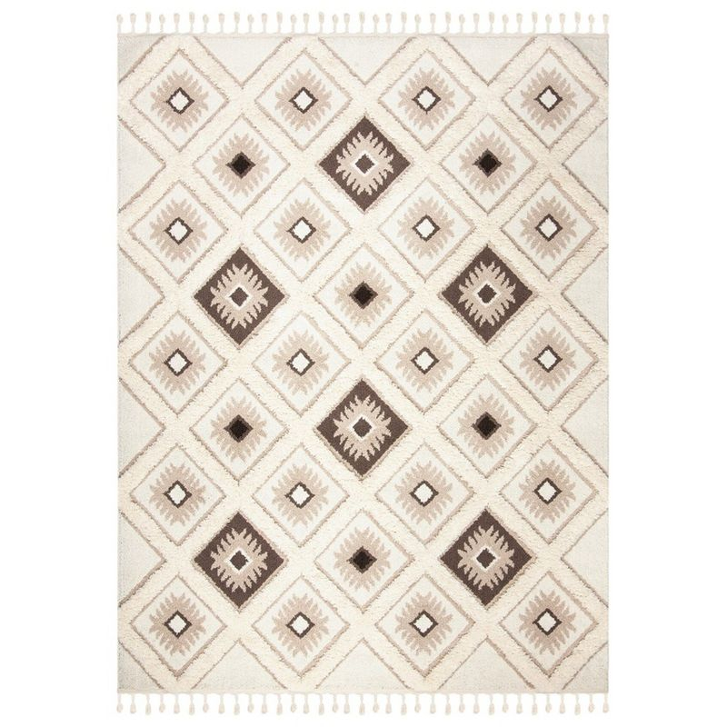 Moroccan Tassel Shag MTS601 Power Loomed Area Rug - Ivory/Brown - 8'9"x11'9" - Safavieh.