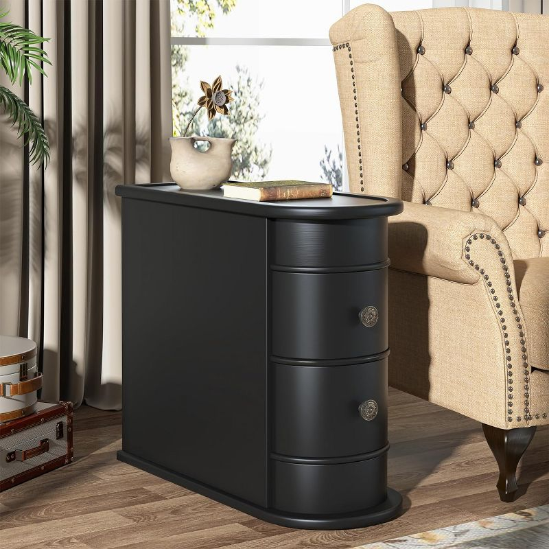 Hommoo Wood Narrow Nightstand with 2 Drawers Black
