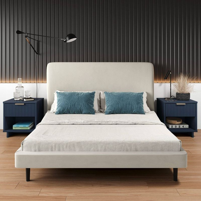 Manhattan Comfort Set of 2 Granville Nightstands with Drawer Midnight Blue: UV Finish, Soft Close, Metal Handles