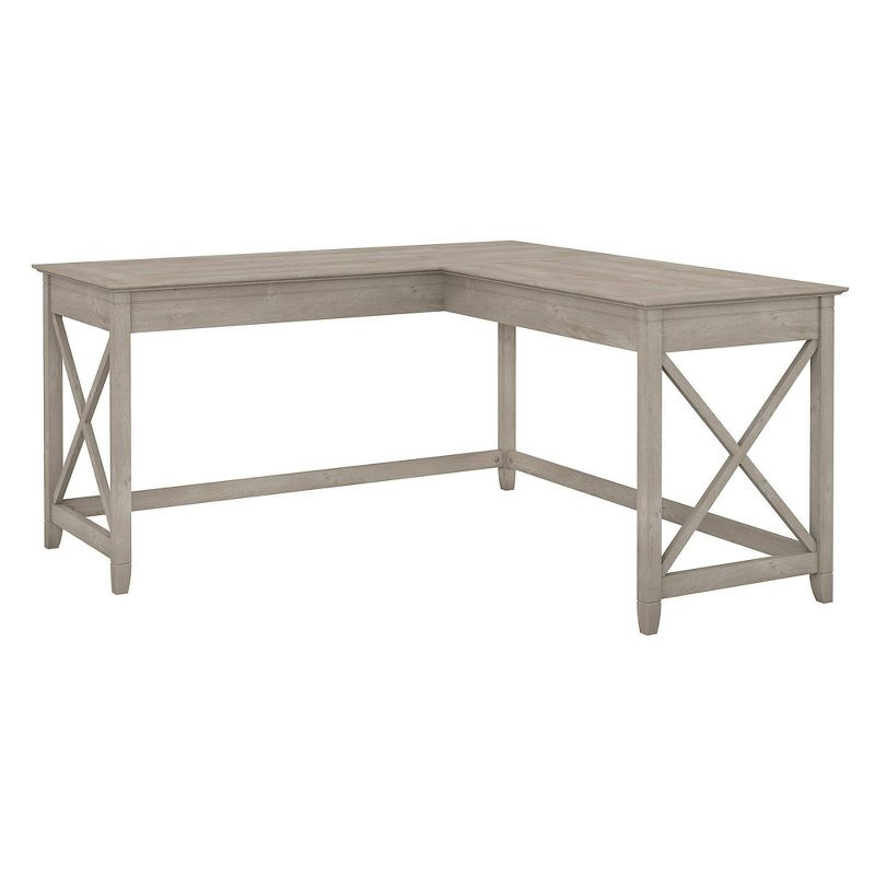 60W Key West L Shaped Desk Washed Gray - Bush Furniture