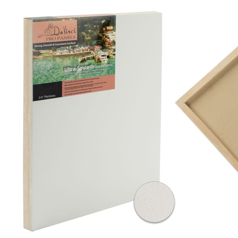 Da Vinci Pro Ultra Smooth Gesso Wood Panel Bundle - White Acrylic Polymer Gesso Panels for Artists, Painting, Oils, Acrylics, & More! - 3/4" Small