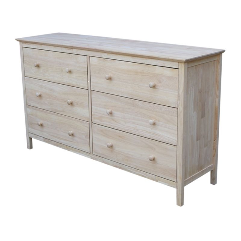 Dresser with 6 Drawers Unfinished - International Concepts: Solid Parawood Bedroom Storage