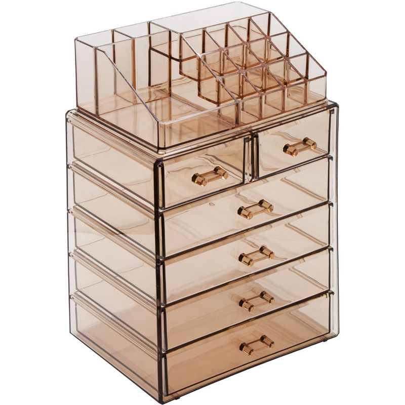 Sorbus Clear Makeup & Jewelry Organizer & Display (4 Large, 2 Small Drawers) Brown