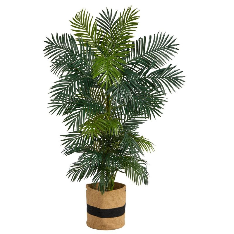Nearly Natural 6.5-ft Golden Cane Artificial Palm Tree in Handmade Natural Cotton Planter