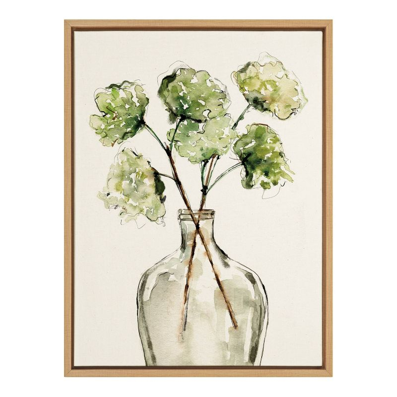 18" x 24" Sylvie Greenery Vase Framed Canvas by Sara Berrenson Natural - Kate & Laurel All Things Decor