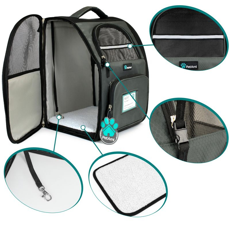 PetAmi Premium Dog Backpack Carrier Small Large Cat Puppies, Ventilated Pet Hiking Travel Bag, Airline Approved Safety Camping Biking (Dark Gray)