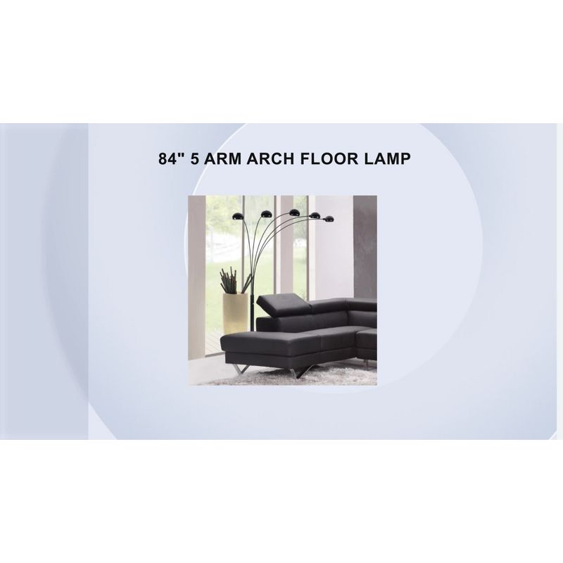 84" 5 Arm Arch Floor Lamp Black - Ore International: Modern Design, UL Listed