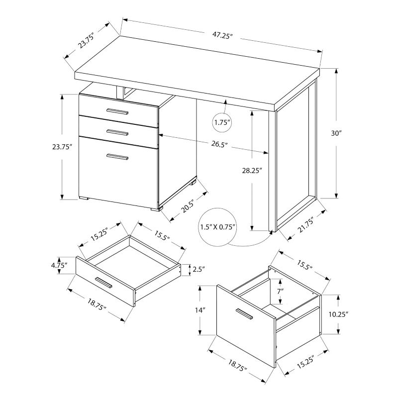 Monarch Specialties Computer Desk Home Office Laptop Left Right Set-Up Storage Drawers 48InchL Work Metal Laminate Grey Black Contemporary Modern