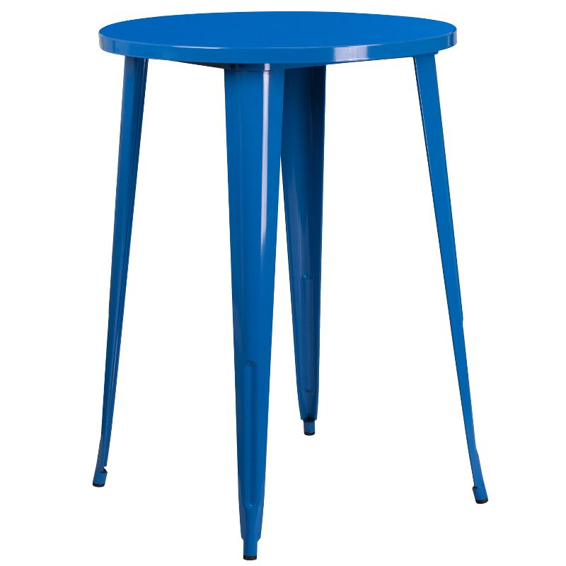 Flash Furniture Commercial Grade 30" Round Blue Metal Indoor-Outdoor Bar Table Set with 4 Square Seat Backless Stools