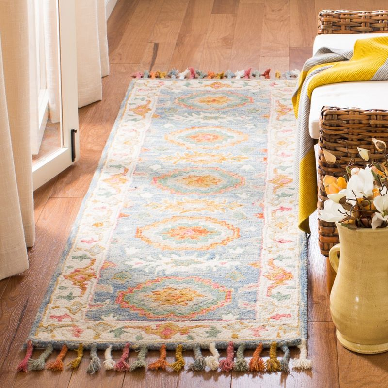 Aspen APN117 Hand Tufted Indoor Runner Rug - Blue/Ivory - 2'3"x7' - Safavieh