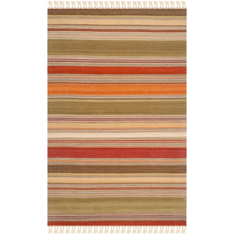 Striped Kilim STK317 Hand Woven Area Rug - Green - 5'x8' - Safavieh.