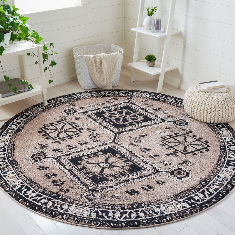 Vintage Hamadan VTH293 Power Loomed Area Rug - Brown/Black - 6'7" round - Safavieh.