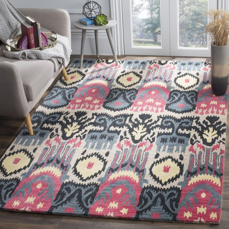 Ikat IKT466 Hand Tufted Area Rug - Beige/Blue - 6'x9' - Safavieh.