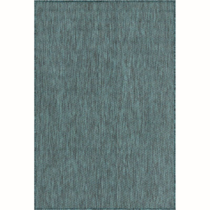 Unique Loom 4' 1 x 6' 1 Rectangle Indoor/Outdoor Solid Teal Area Rug
