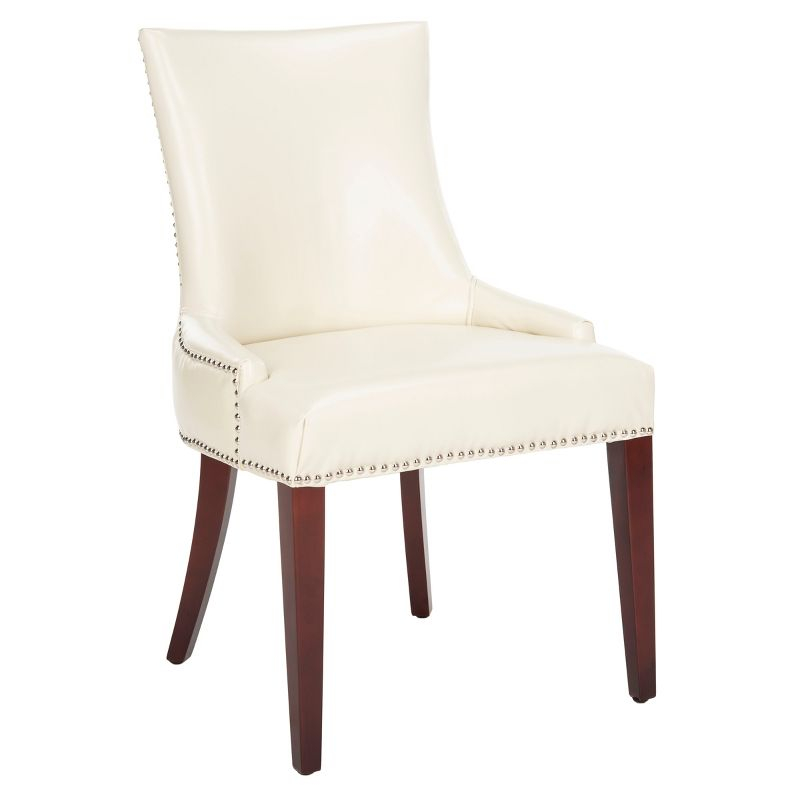 Becca 19''H Dining Chair with Silver Nail Heads - Cream/Leather - Safavieh