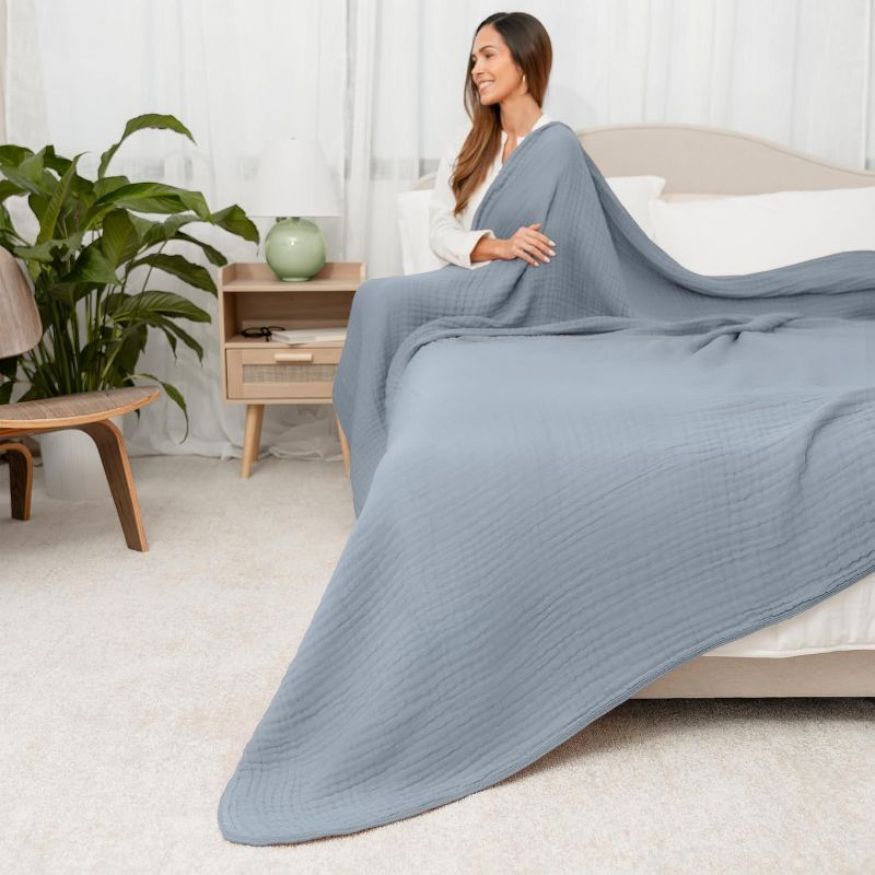 Muslin Blanket for Adults, Extra Large Queen 90" x 90" By Comfy Cubs - Pacific Blue