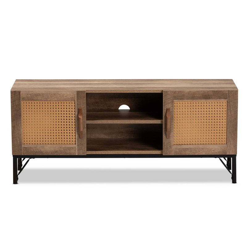 Veanna Bohemian Natural Wood and Metal 2 Door Synthetic Rattan TV Stand for TVs up to 40&#34; Brown/Black - Baxton Studio
