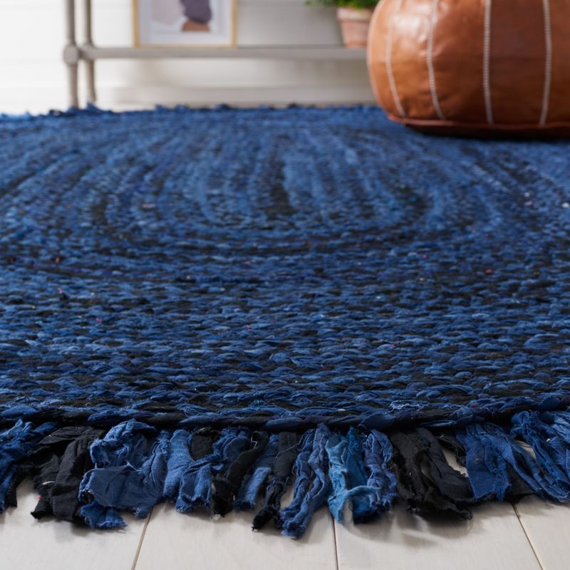 Braided BRD451 Hand Woven Area Rug - Navy/Black - 3'x5' Oval - Safavieh.