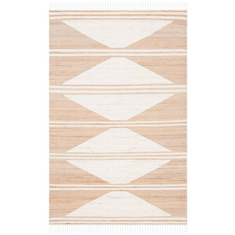 Kilim With Fringes KLM451 Hand Woven Accent Rug - Natural/Ivory - 3'x5' - Safavieh