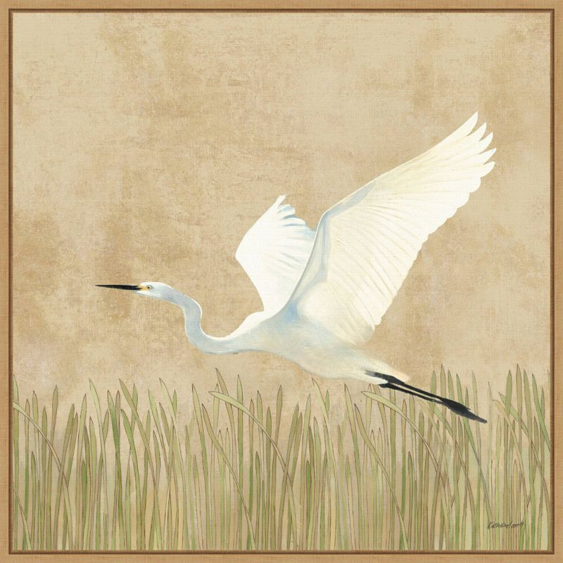 22" x 22" Egret Alighting II by Kathrine Lovell: Amanti Art Canvas with Polystyrene Frame