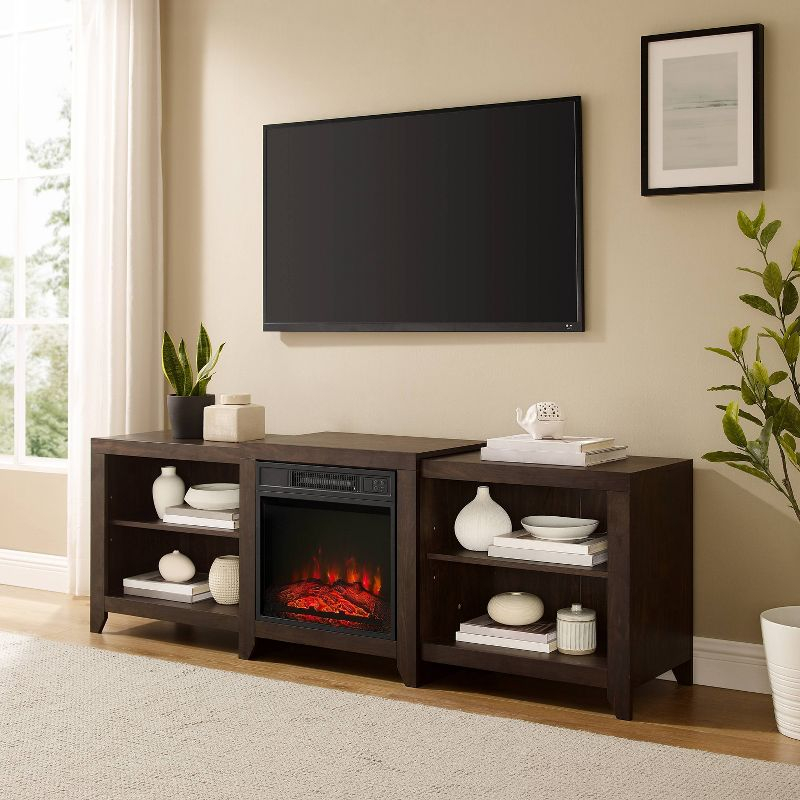 69" Ronin Low Profile TV Stand for TVs up to 75" with Fireplace Dark Walnut - Crosley: Electric, Media Console, MDF