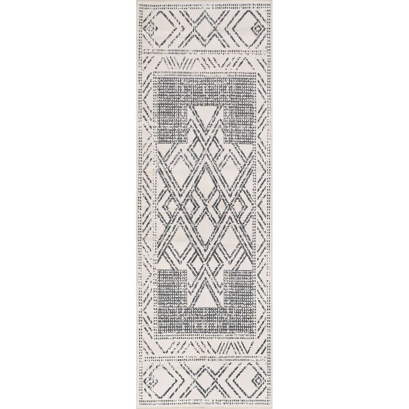 Nuloom Mia Medallion 2x12 Machine Washable Runner Indoor Area Rug for Living Room Bedroom Dining Room Entryway Hallway Kitchen, Light Grey/Ivory